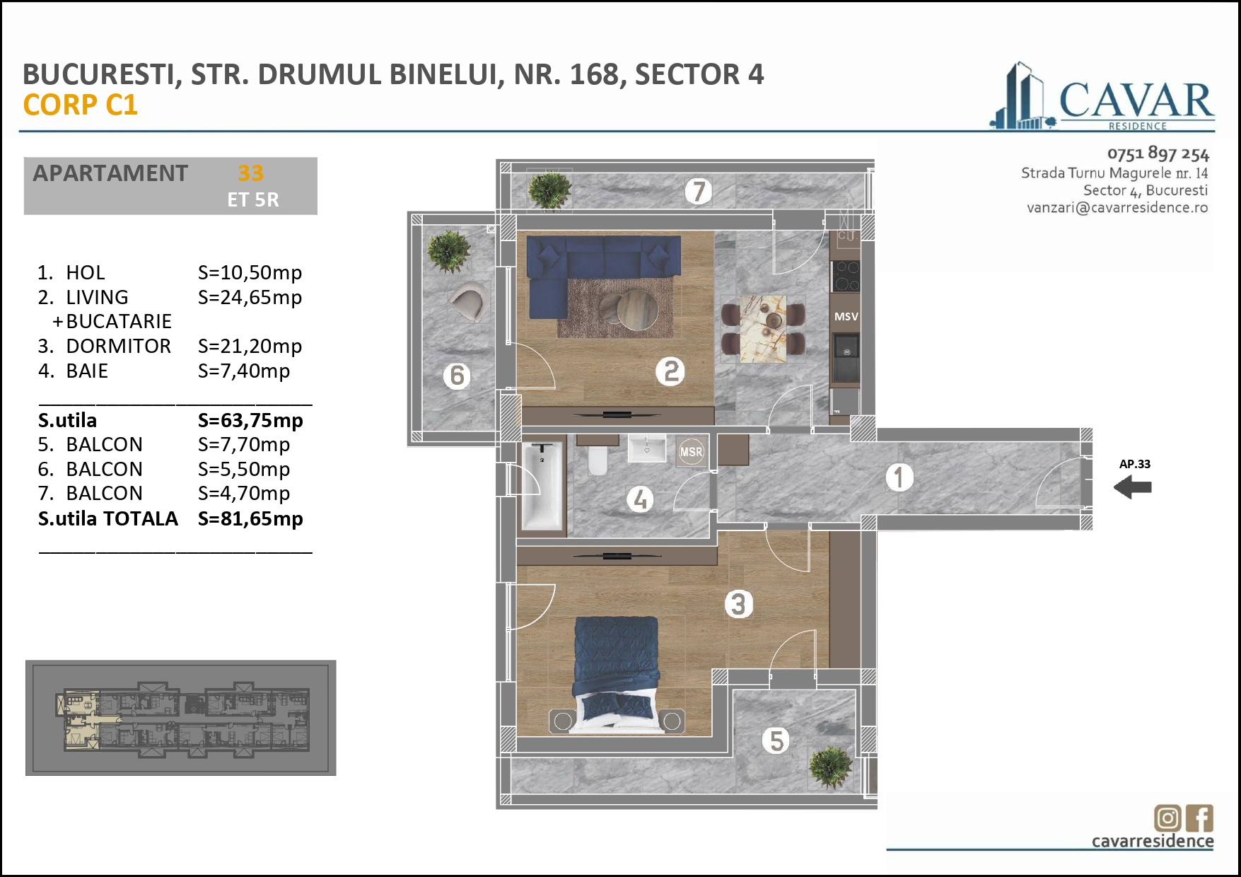 Apartament 2 camere Binelui 168 Corp C1