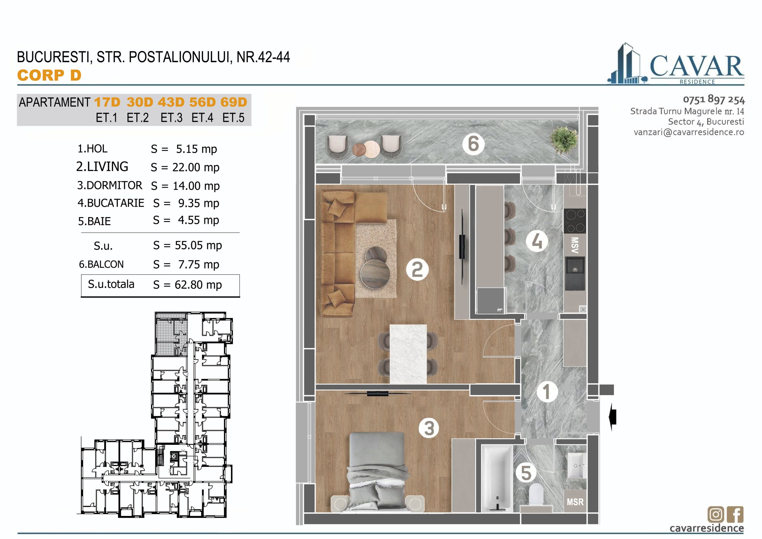 Apartament 2 camere Postalionului 42-44 Corp D