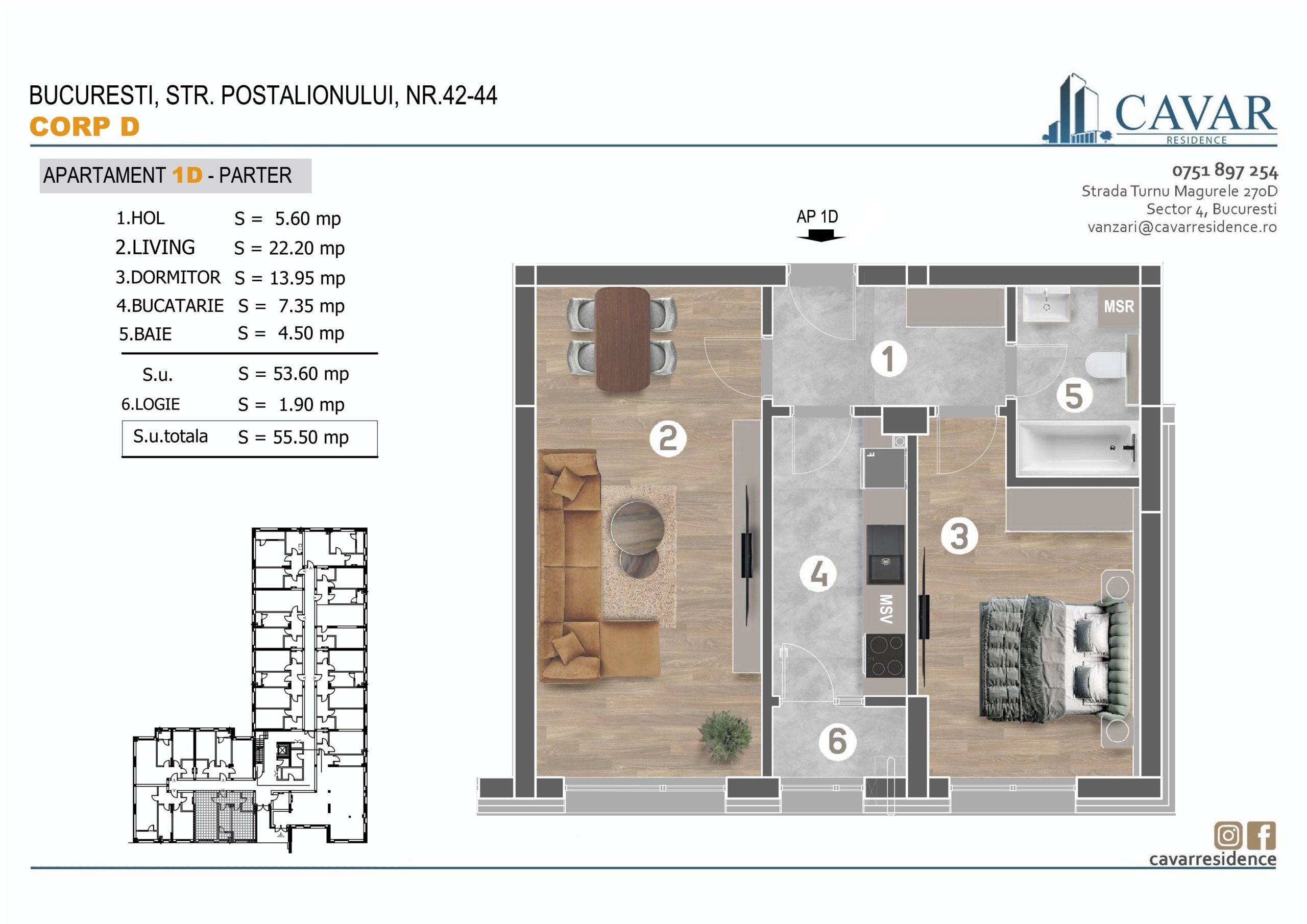 Apartament 2 camere Postalionului 42-44 Corp D