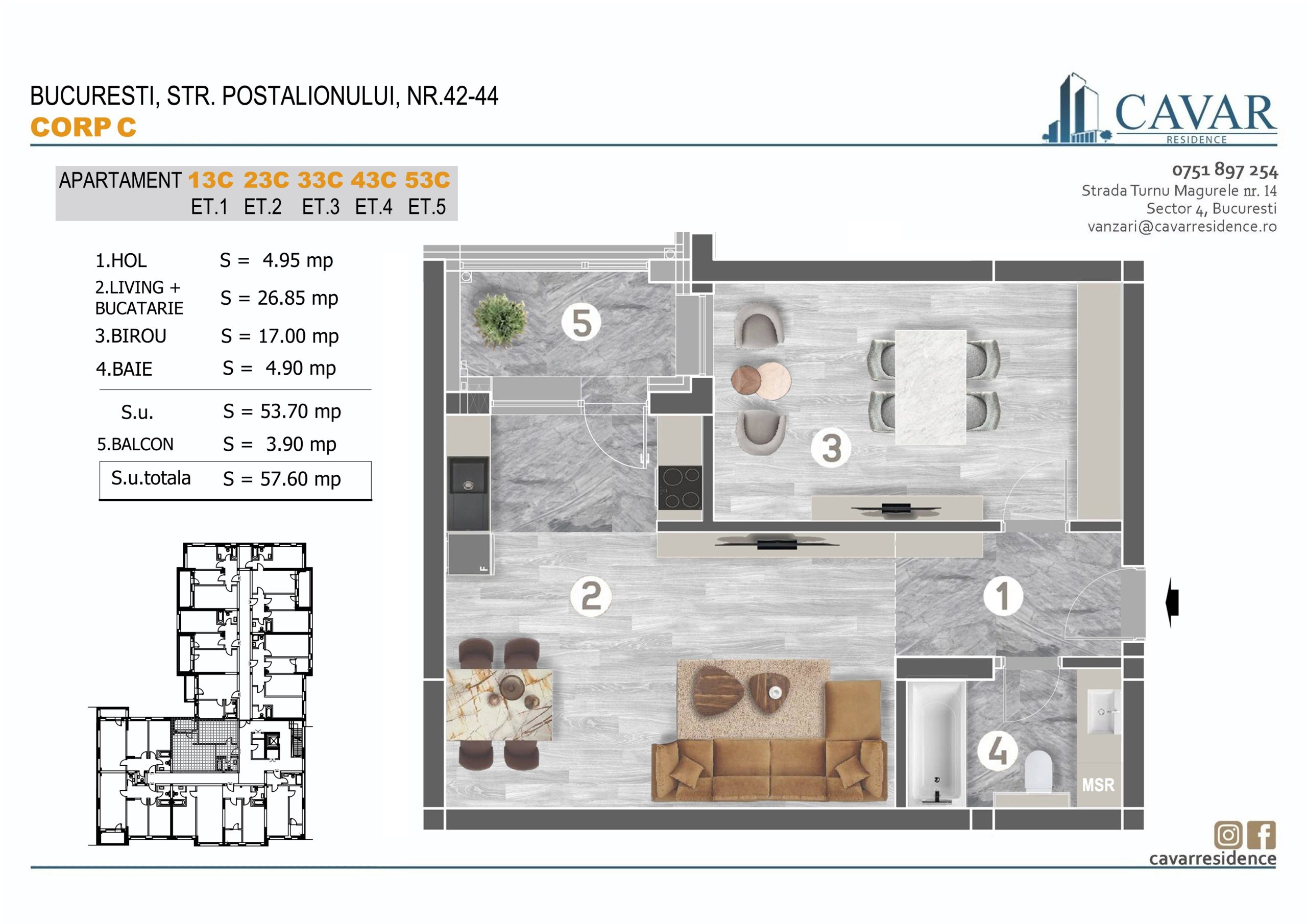 Apartament 2 camere Postalionului 42-44 Corp C