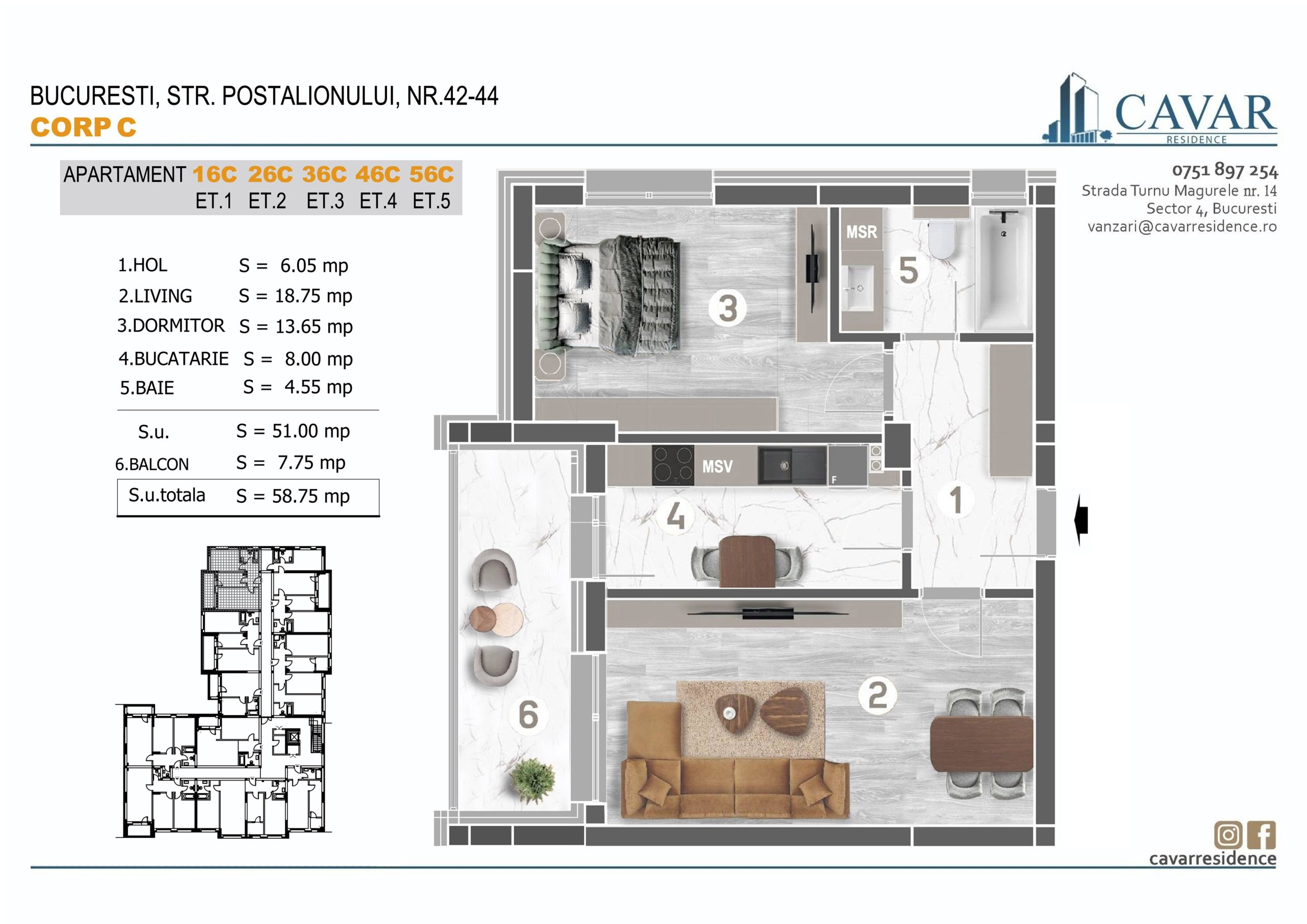 Apartament 2 camere Postalionului 42-44 Corp C