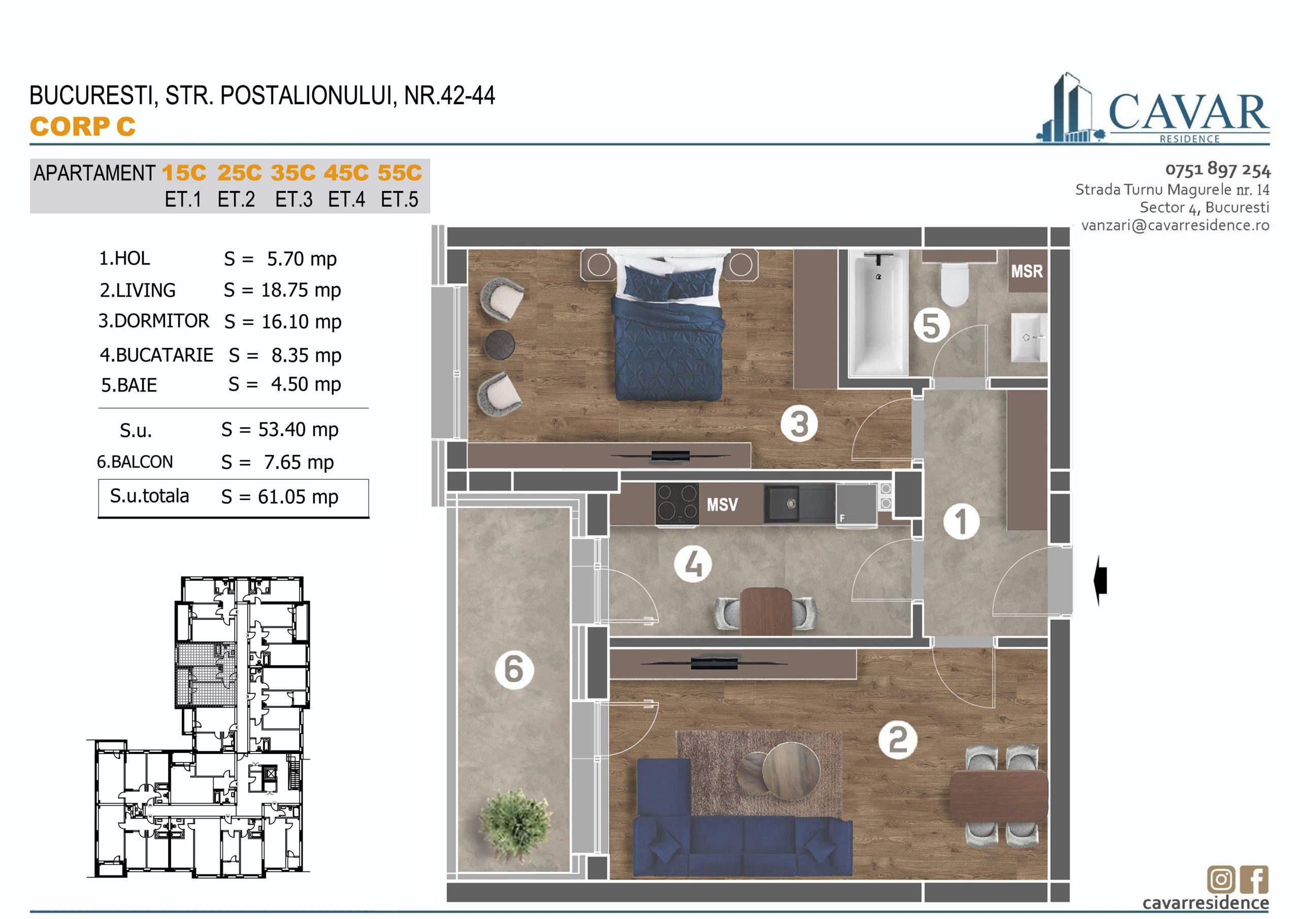 Apartament 2 camere Postalionului 42-44 Corp C