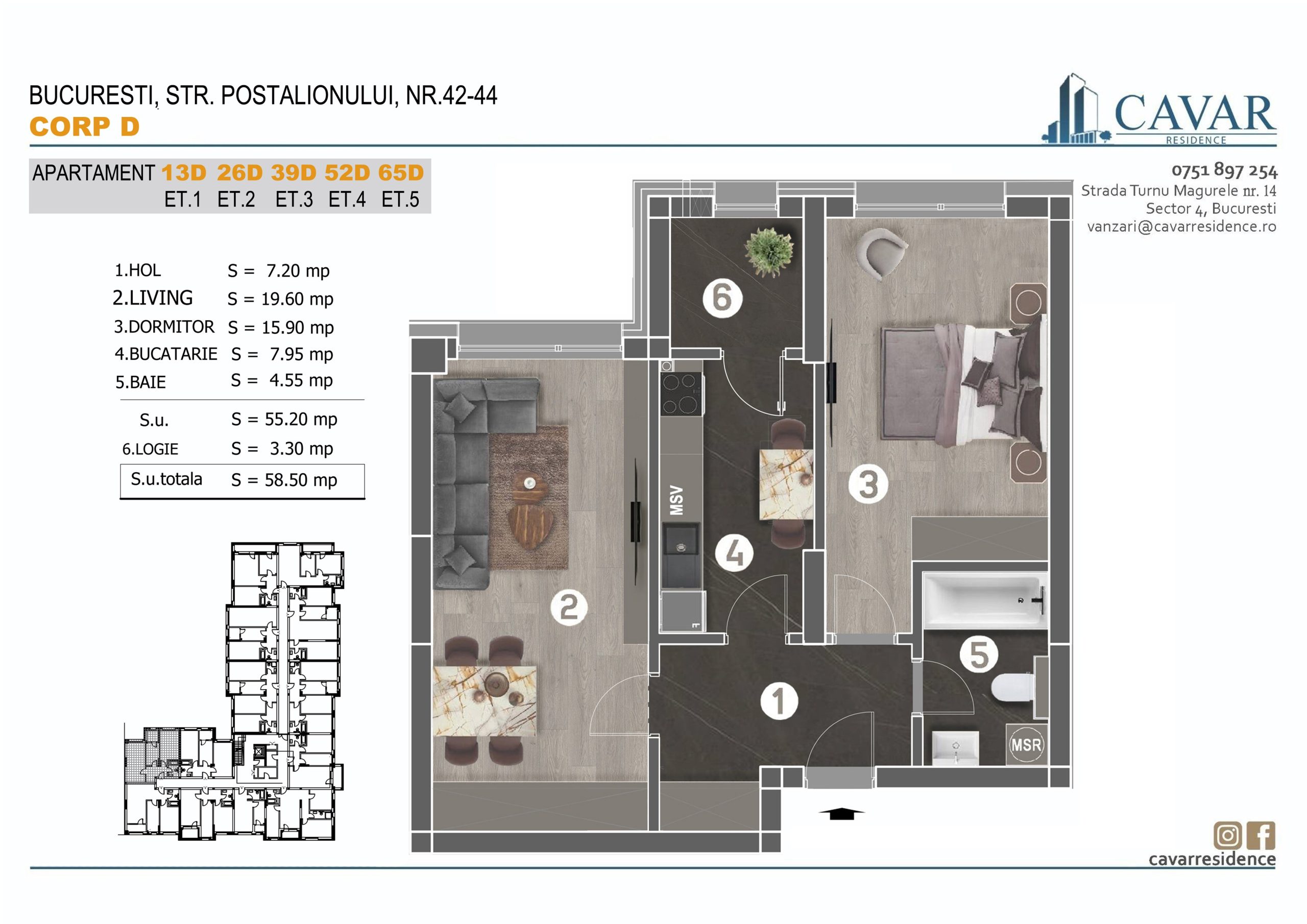 Apartament 2 camere Postalionului 42-44 Corp D