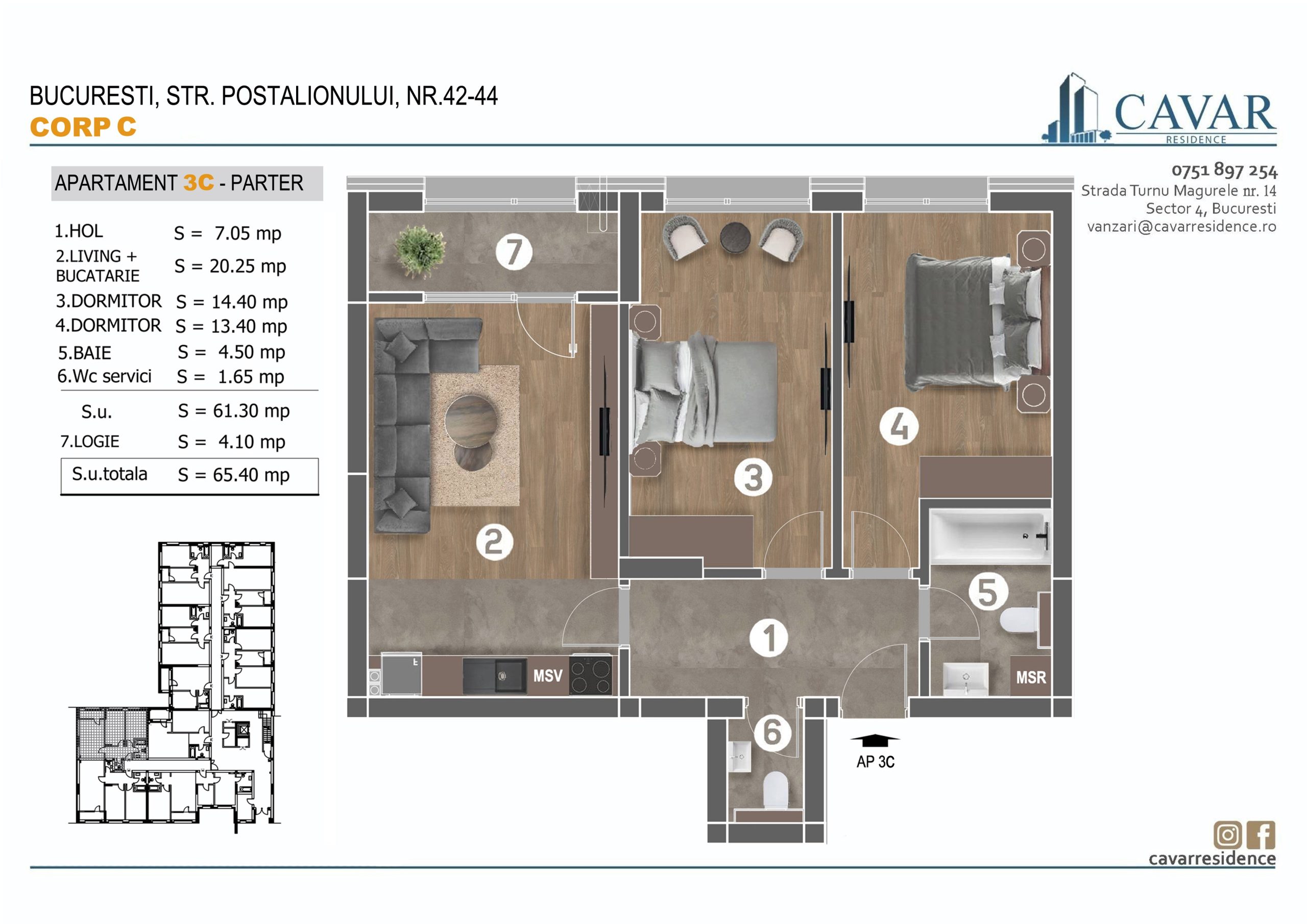 Apartament 3 camere Postalionului 42-44 Corp C