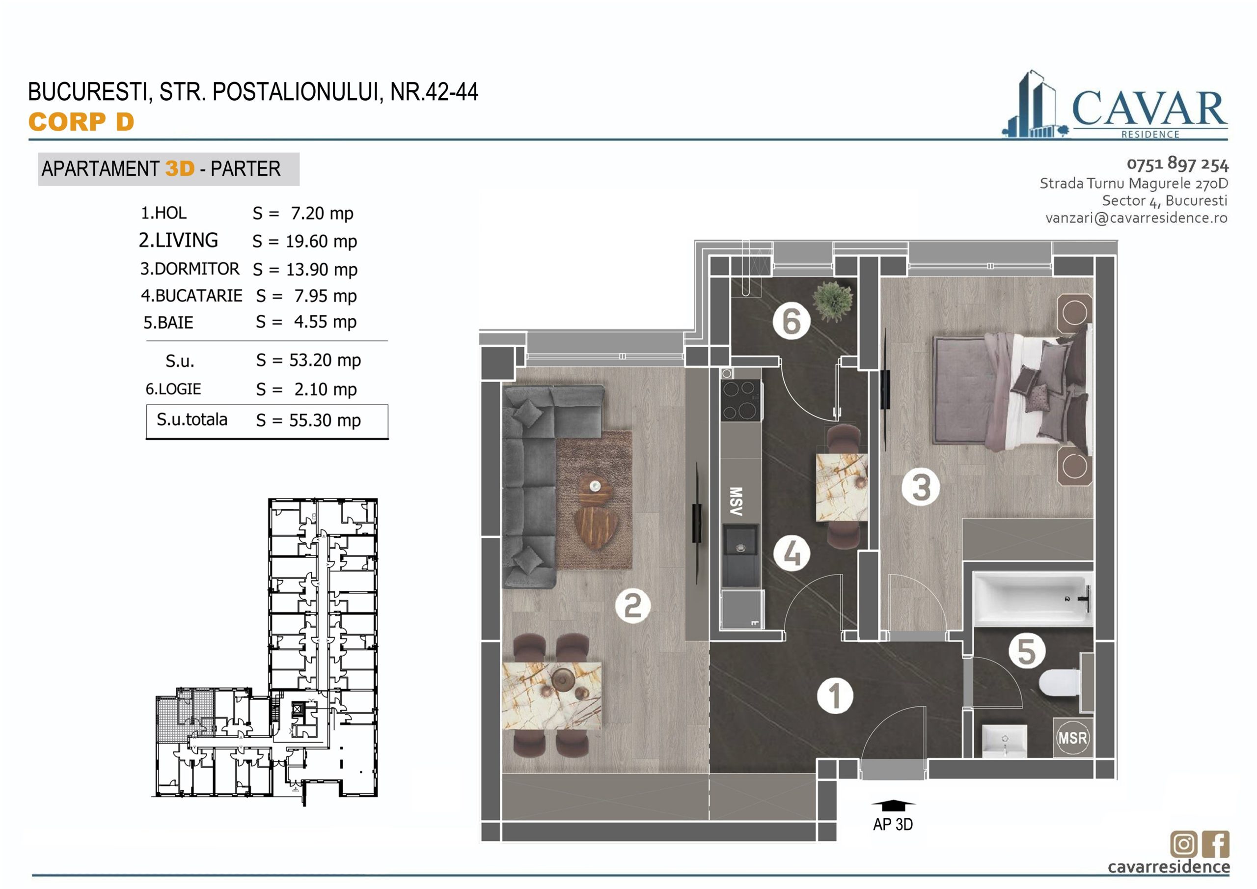 Apartament 2 camere Postalionului 42-44 Corp D