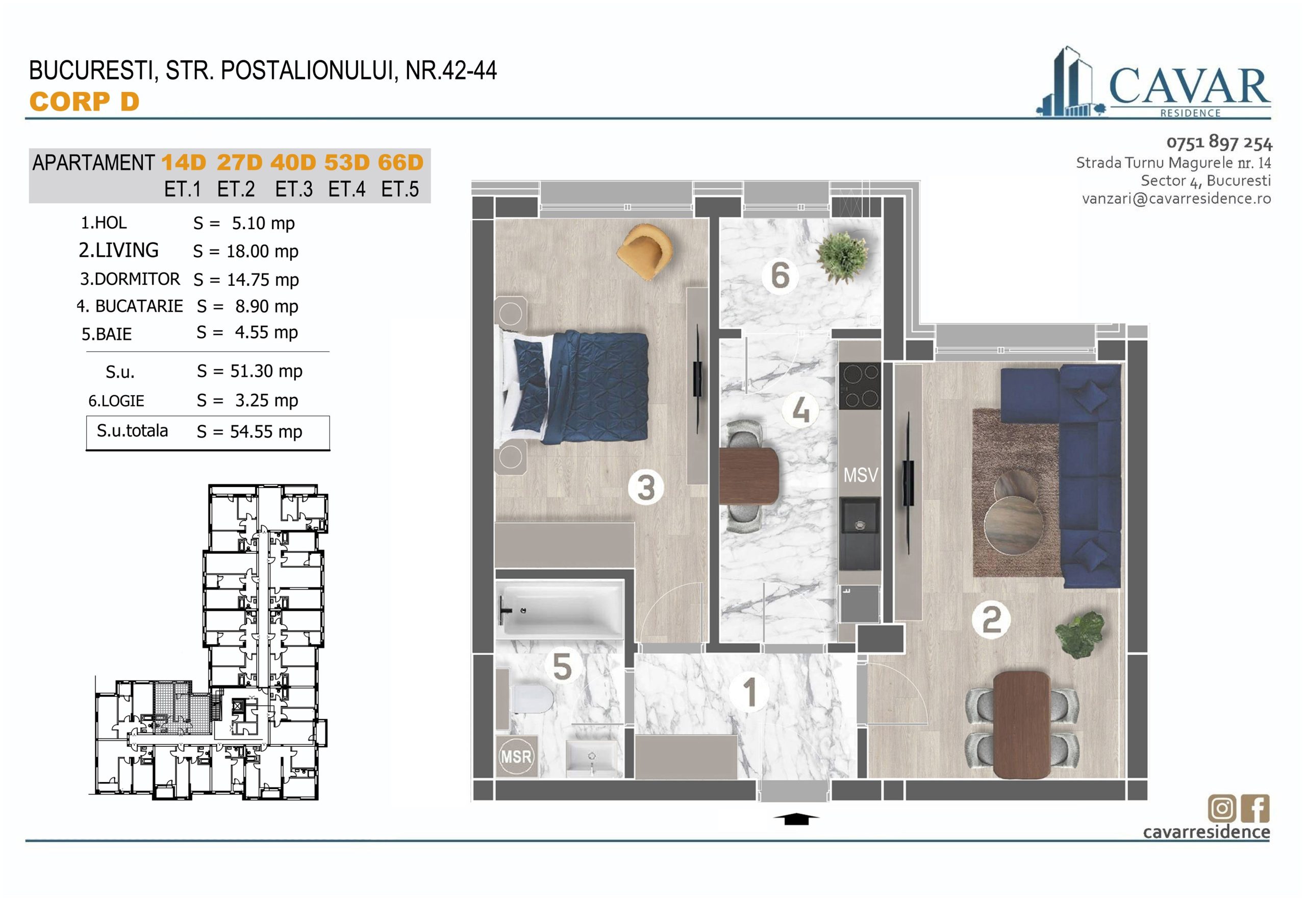 Apartament 2 camere Postalionului 42-44 Corp D