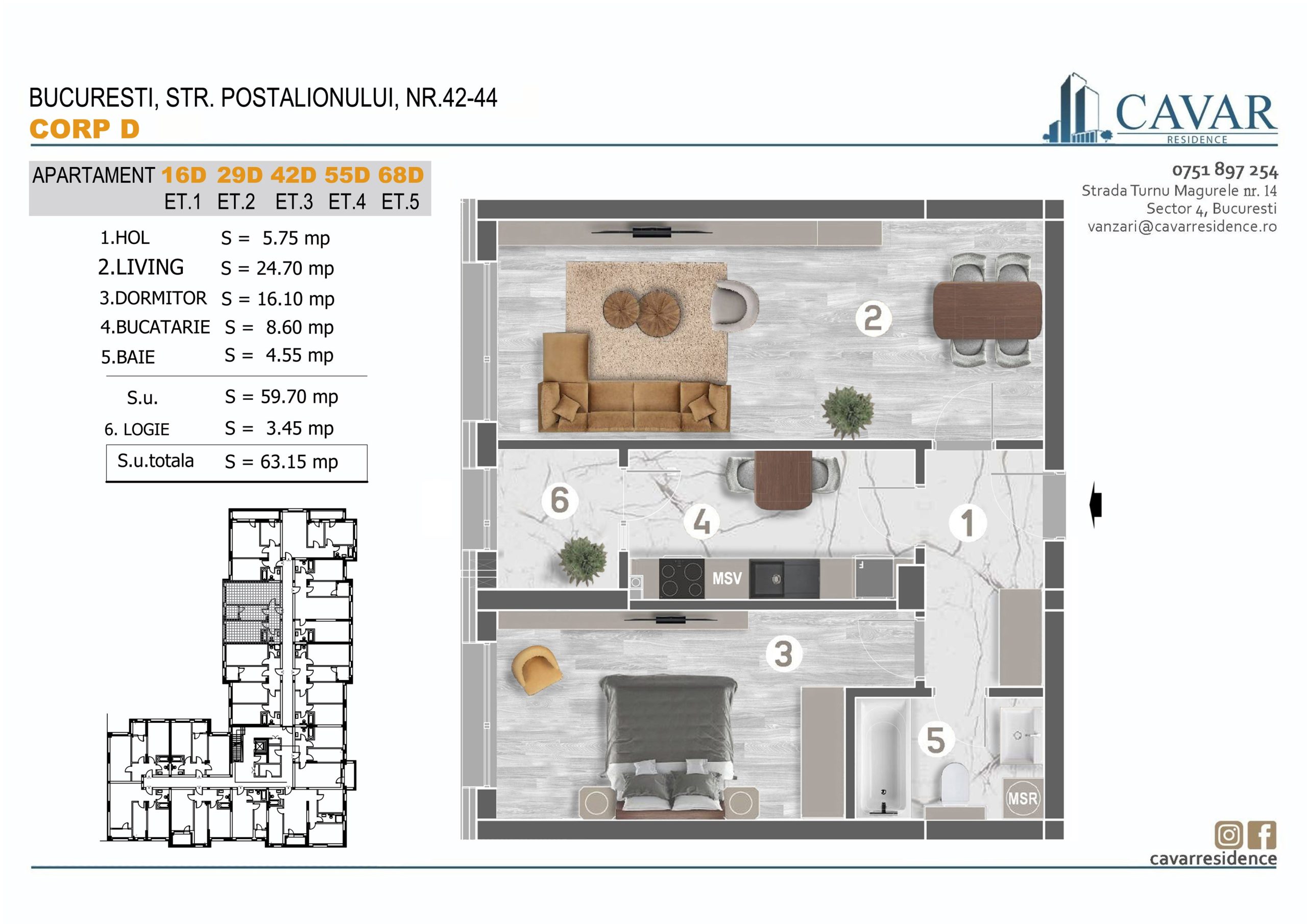 Apartament 2 camere Postalionului 42-44 Corp D
