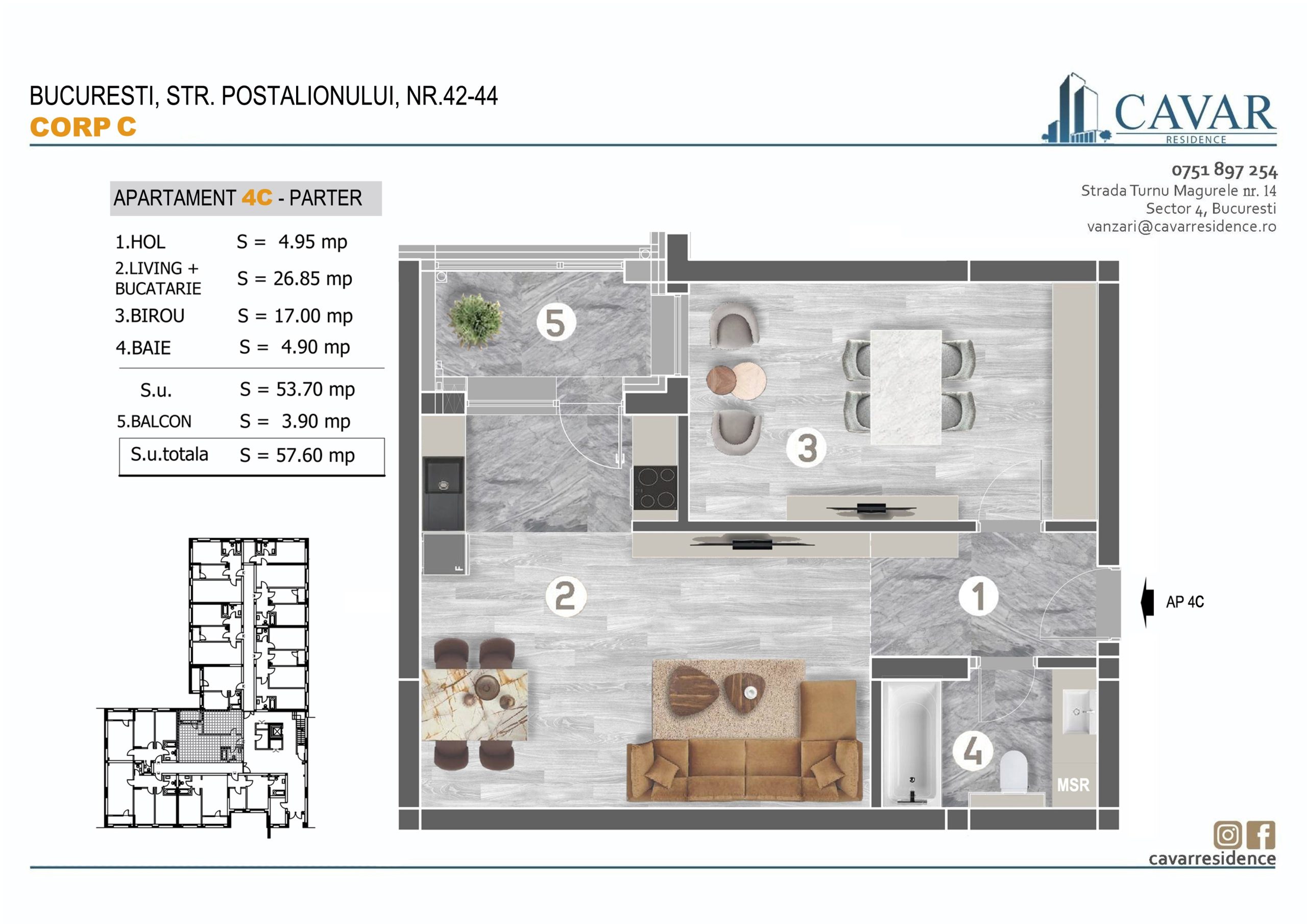Apartament 2 camere Postalionului 42-44 Corp C