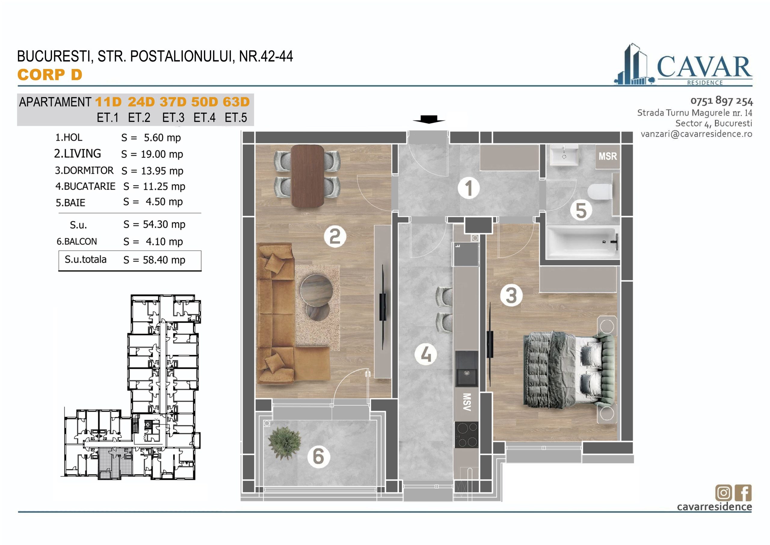 Apartament 2 camere Postalionului 42-44 Corp D