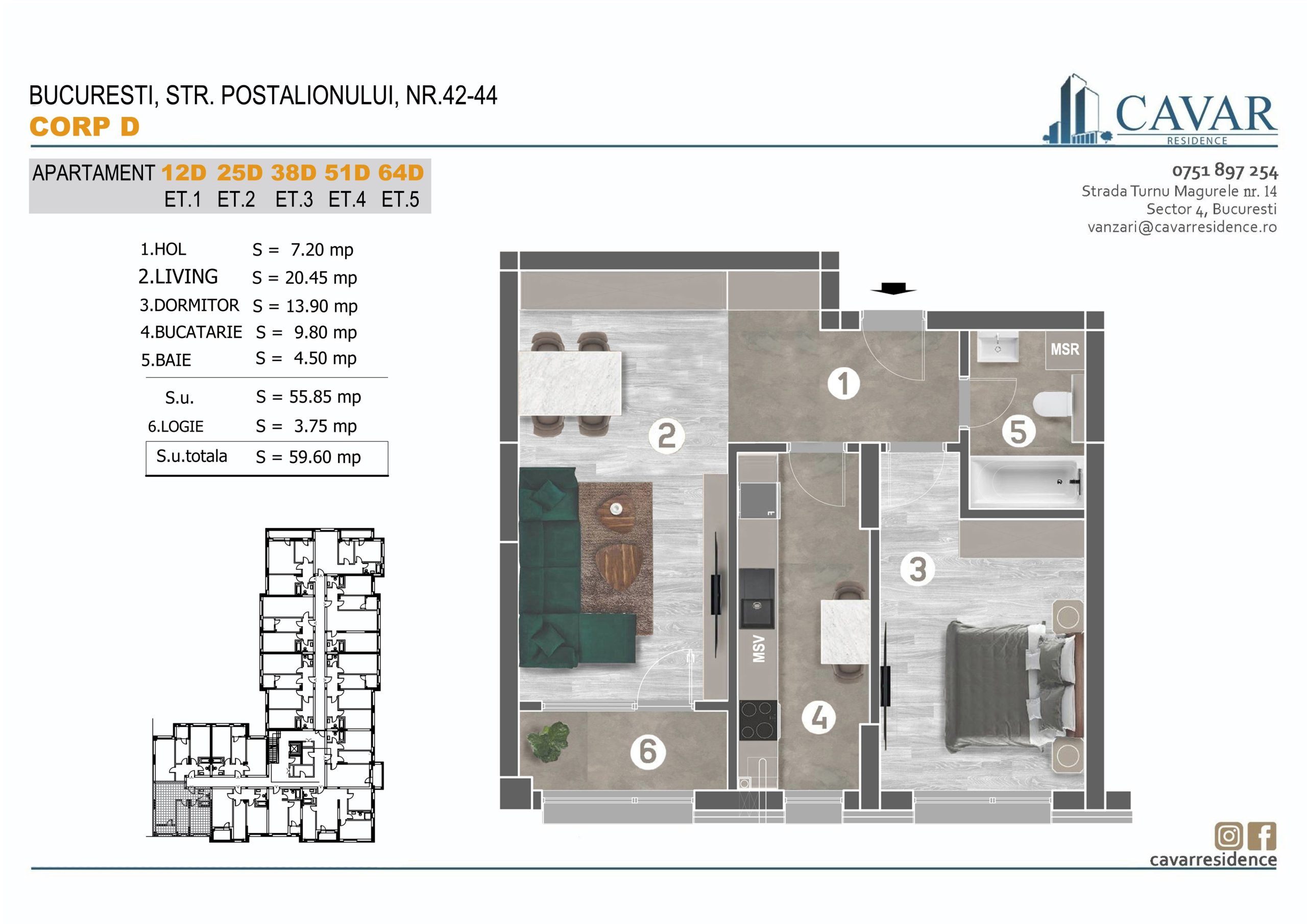 Apartament 2 camere Postalionului 42-44 Corp D