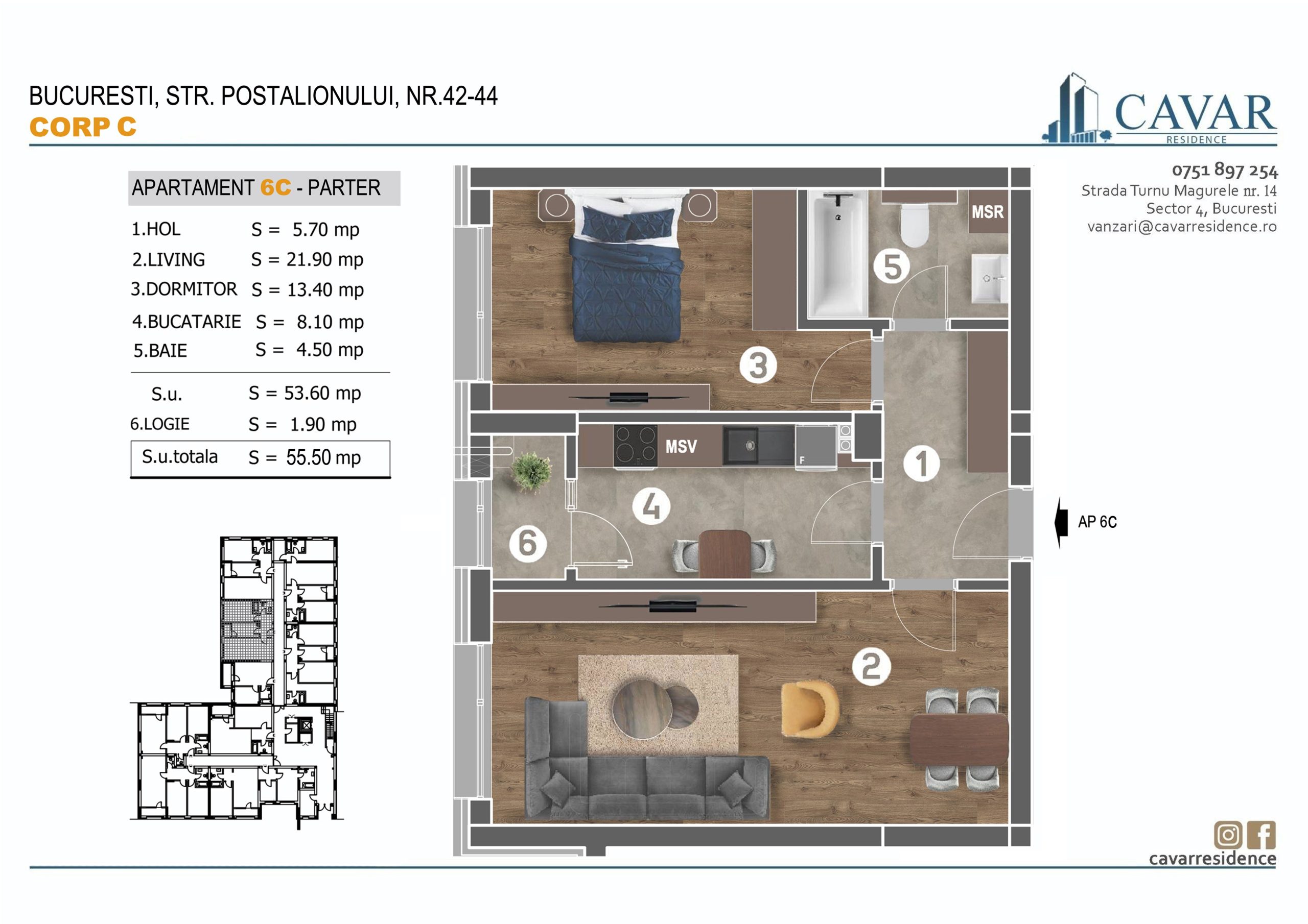 Apartament 2 camere Postalionului 42-44 Corp C