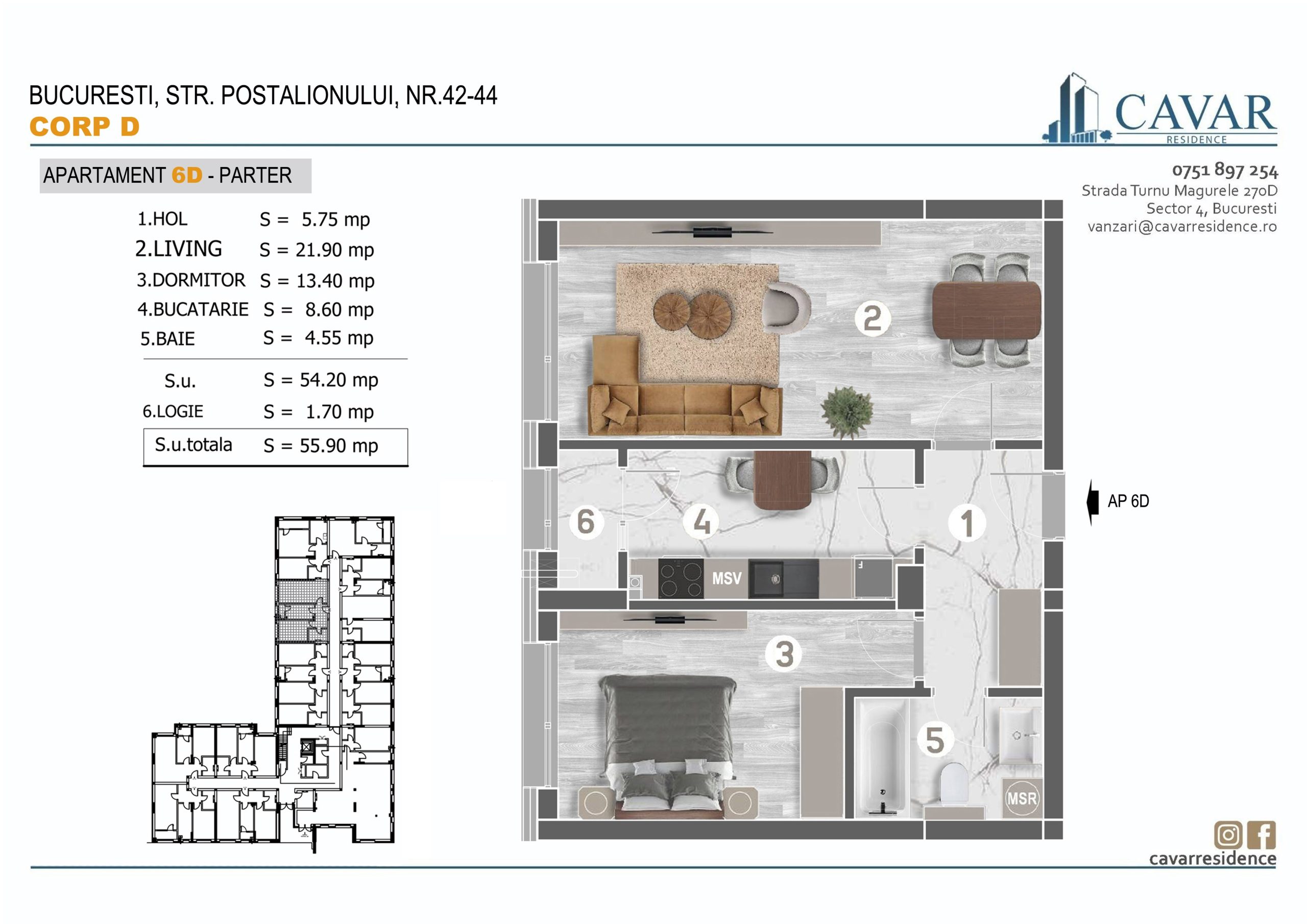 Apartament 2 camere Postalionului 42-44 Corp D