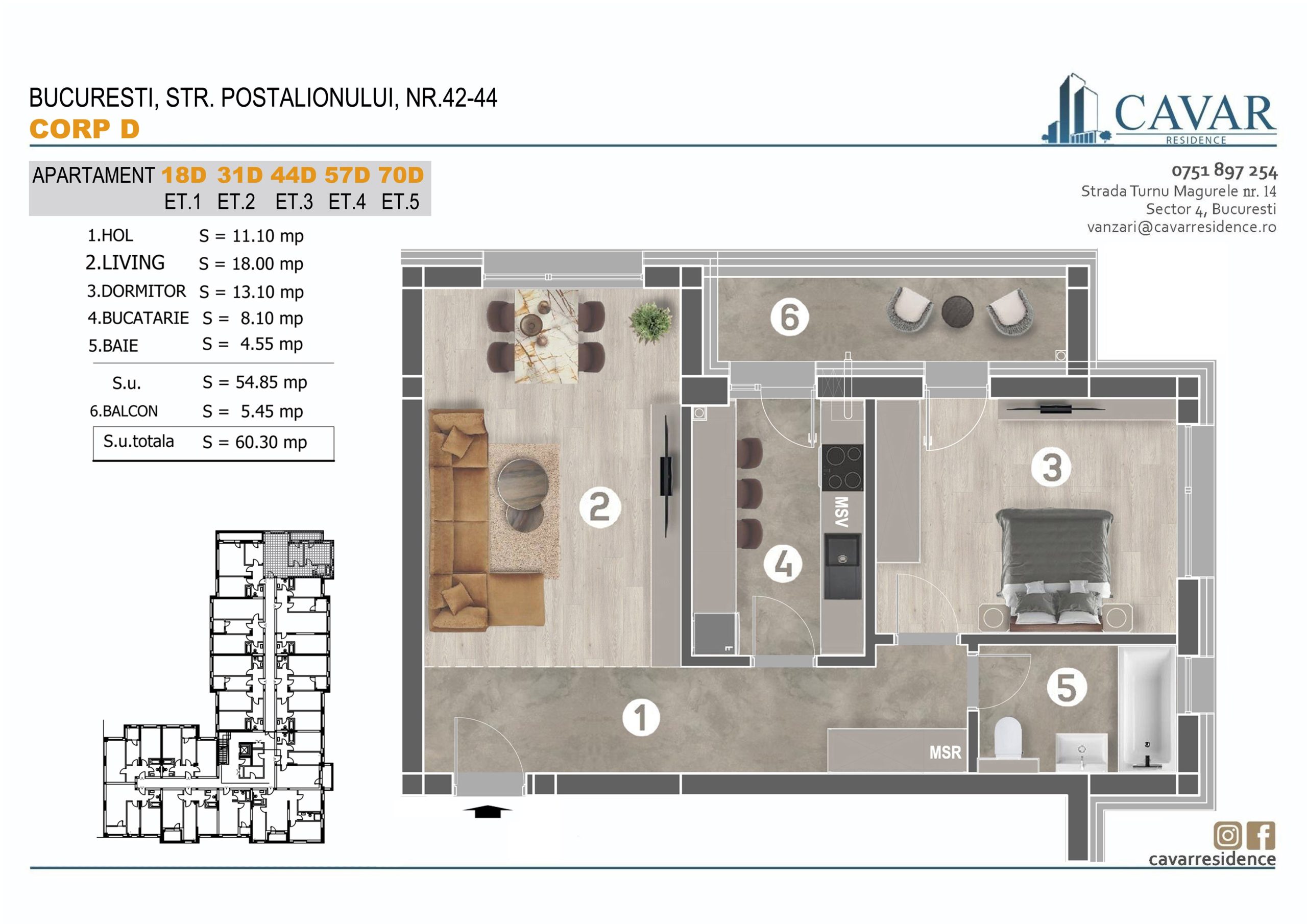 Apartament 2 camere Postalionului 42-44 Corp D