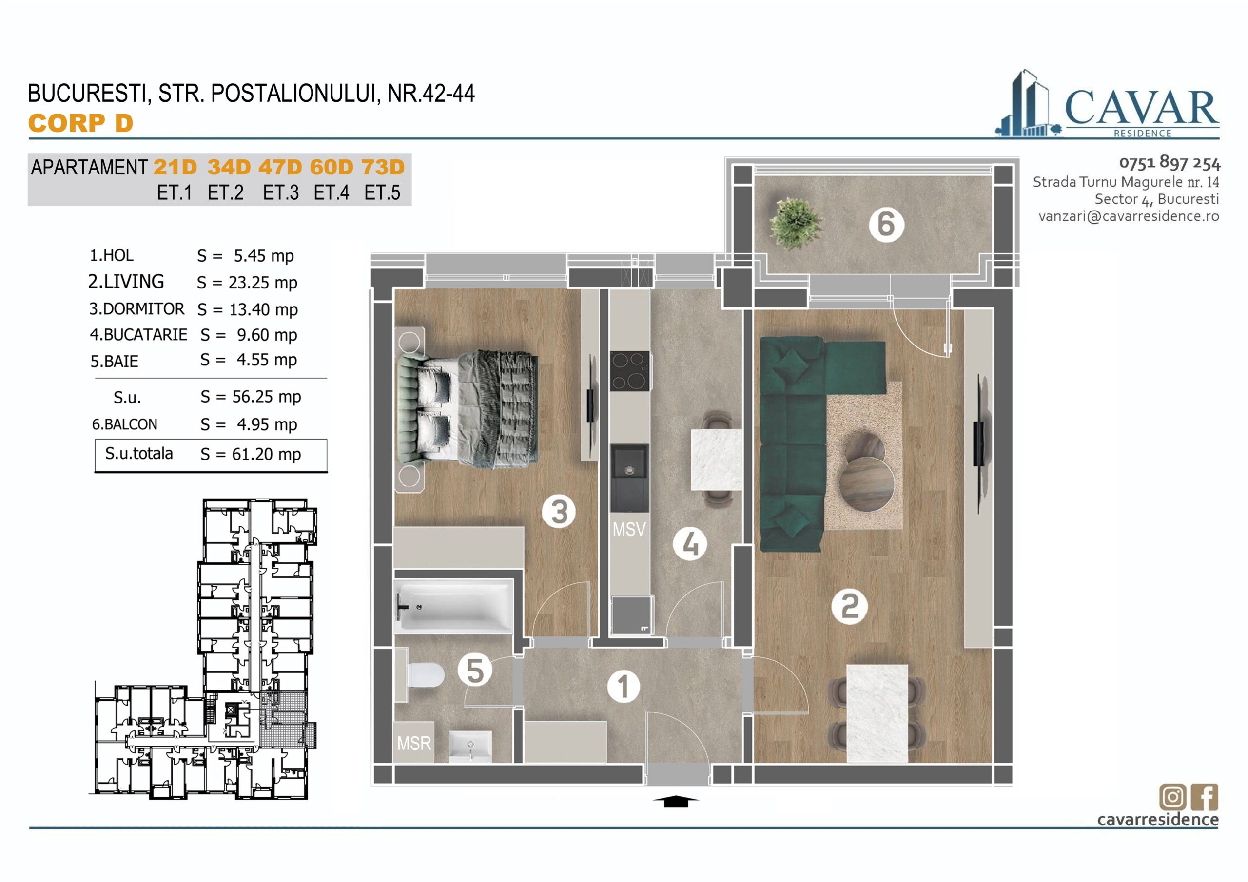 Apartament 2 camere Postalionului 42-44 Corp D
