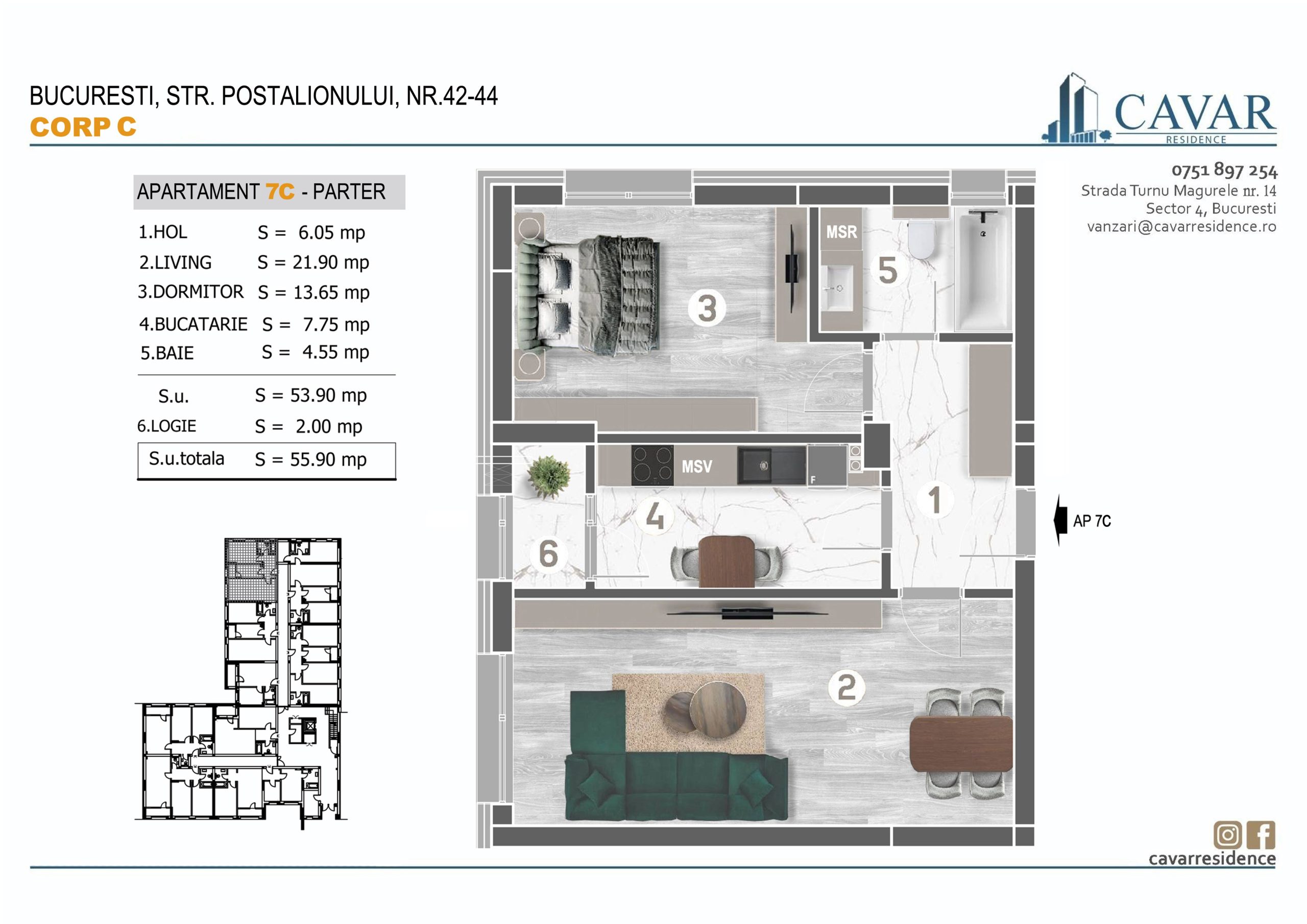 Apartament 2 camere Postalionului 42-44 Corp C
